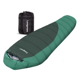 Спальник Leogreen пуховий для дорослих, 3-4 сезони (-15℃ ~ +5℃), 300 GSM, 1800г, для кемпінгу, туризму та альпінізму, 210x80x35 см (Зелений)