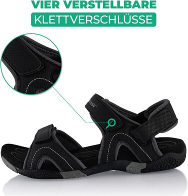 Трекінгові сандалії Fusskleidung для жінок та чоловіків, літні похідні взуття з міцною протекторною підошвою, чорні, розмір 38 EU