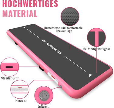 Надувна гімнастична килимок Air Matte Track для гімнастики та акробатики, 400x100x15 см, зелено-рожевий