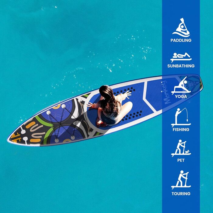 Надувна SUP-дошка FunWater Monkey для дорослих, повний комплект: весло, помпа, рюкзак, страхувальний шнур, водонепроникна сумка