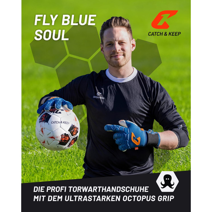 Професійні воротарські рукавиці для футболу CATCH & KEEP Fly Soul з технологією Octopus Grip та Hybrid Cut - дихаючі, з посиленою зоною удару 3.0