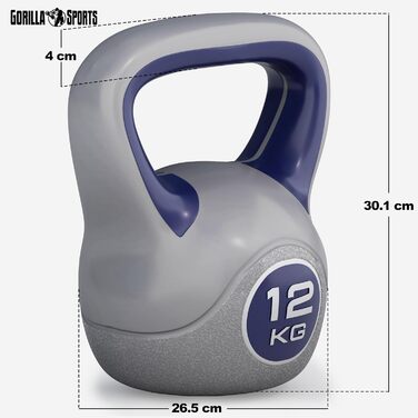 Kettlebell GORILLA SPORTS пластиковий 2–20 кг, набір 30 кг (8+10+12 кг), гиря для фітнесу та тренувань, окремо або в комплекті, з підставкою/без, для дому та спортзалу