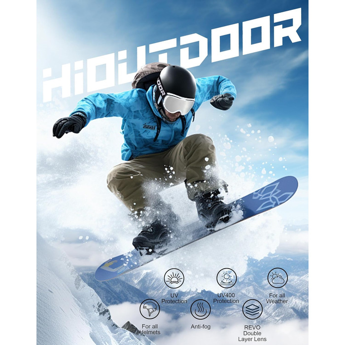 Скі-маска Hioutdoor для сноуборду та гірськолижного спорту: захист 100% від UV, антитуманне покриття, сумісна з шоломом, подвійна лінза, вітрозахист, комфортна підкладка, чорне обрамлення, червона лінза (VLT 15%)