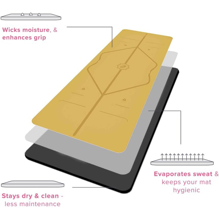 LIFORME килимок для йоги - екологічний, нековзний, з унікальною розміткою, біорозкладний (Golden Sand)