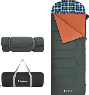 Сплячий мішок KingCamp для дорослих 3 в 1 з знімною ковдрою, зимовий, XXL, бавовна фланель, легкий, портативний, теплий (оливковий, наповнювач 500г/м²)