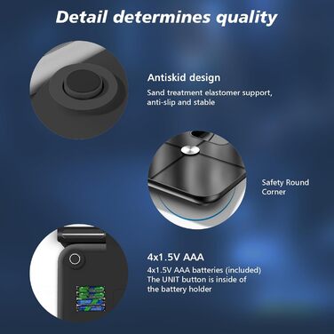 Вага для вимірювання жиру в тілі з датчиками, аналізатор складу тіла з великою ручкою-дисплеєм, вага з 8 високоточними сенсорами та APP, персональна вага з аналізом жиру для 32 показників (Чорний)