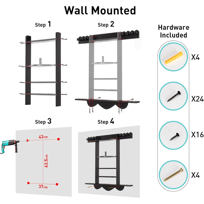 Стенд для київ Leogreen на 8 київ, 18 куль, 3 підставки для куль та рулон паперу. Настінний органайзер з дерева для більярдних кімнат, барів та клубів