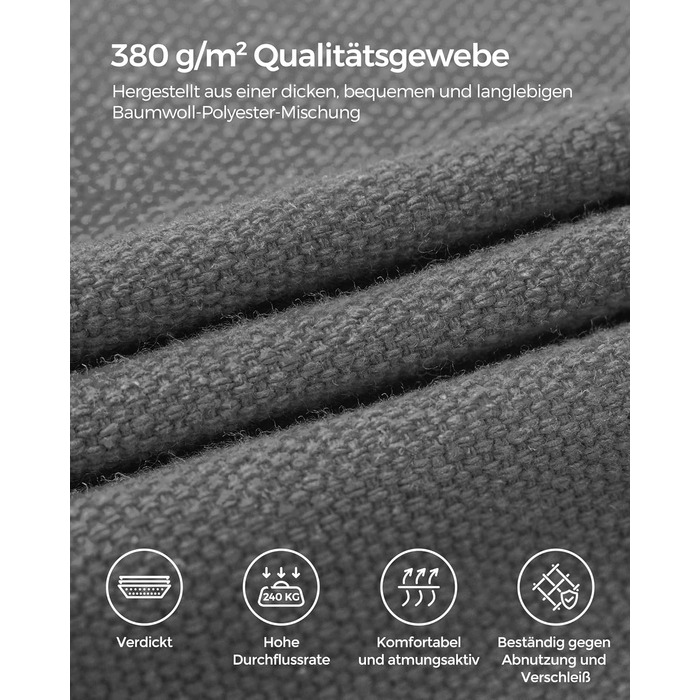 Гамак SONGMICS 210x150 см з металевим каркасом, регульована висота, до 240 кг, чорний каркас, сірий гамак для саду GHS001G01