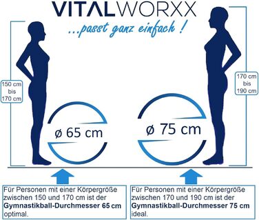 Гімнастичний м'яч VITALWORXX 65 см для вагітних, стабільний фітбол з насосом, вправи для вагітності та пологів, сірий