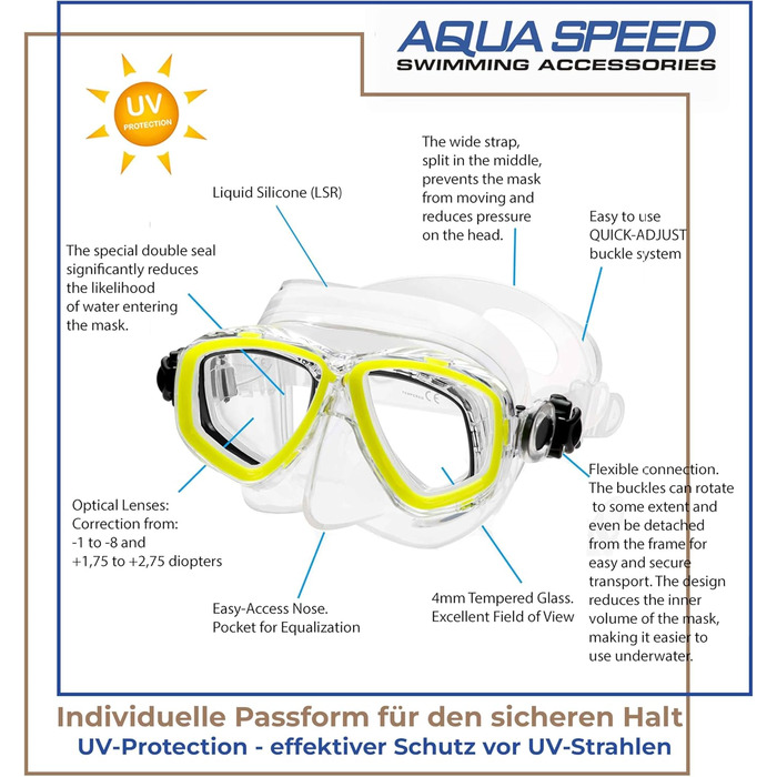 Дайвінг-маска Aqua Speed OPTIC PRO з оптичними лінзами під індивідуальну діоптрійність, для підводного плавання