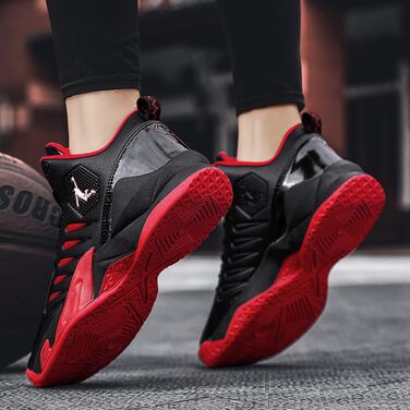 Баскетбольні кросівки для чоловіків та жінок, спортивне взуття, кросівки для ходьби, легкі, антиковзкі, зносостійкі (40 EU, чорний/червоний)