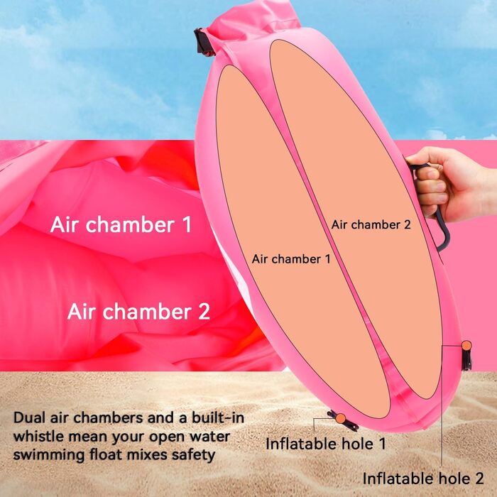 Буя для плавання Schleppschwimmer 28L, сигнальний, для відкритих вод, триатлону, водонепроникний Dry Bag, рожевий