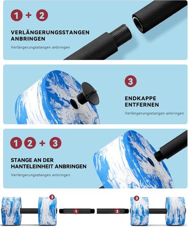 Набір аквагантелів HAPBEAR 3-в-1 з'єднувальною штангою (2 шт.) – для аквафітнесу, реабілітації та плавання, блакитний