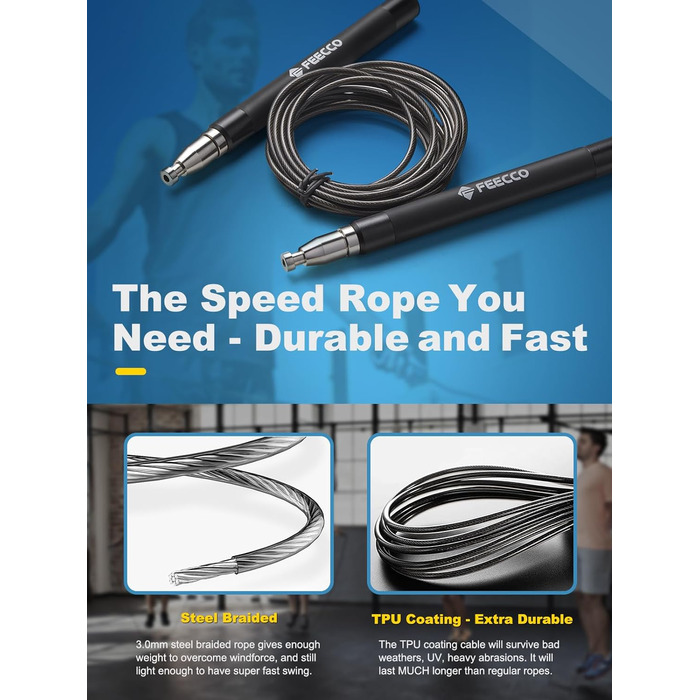 Скакалка FEECCO Speed з самофіксуючим механізмом для швидкого регулювання довжини