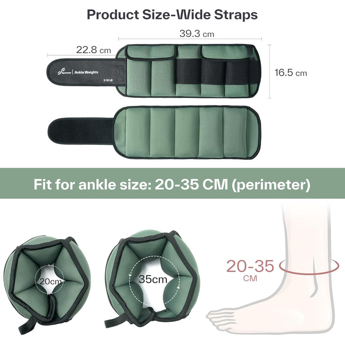Нагрудники Sportneer з регульованою вагою 0,9-4,5 кг (на щиколотку) / 1,8-9 кг (на пару), вага для ніг та рук, армійний зелений