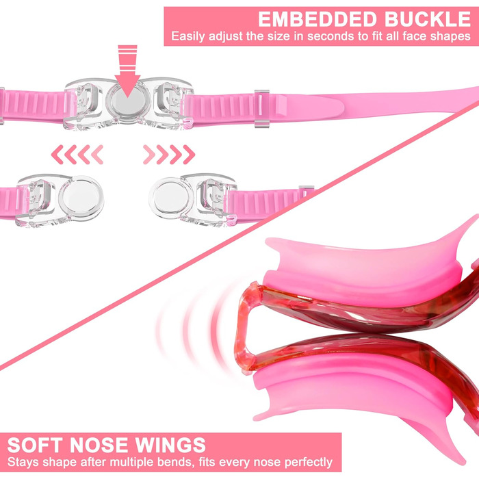 Окуляри для плавання дорослі та дитячі - антизапарник, HD лінзи, захист від УФ, водонепроникне ущільнення для тренувань, пляжу/басейну - зручна посадка, унісекс. Окуляри для плавання чоловічі та жіночі (2600-PINK)