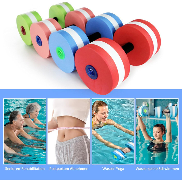 Набір з 2 аква-гантелі для фітнесу у воді, піна, знімні ручки, для чоловіків та жінок (Рожевий)