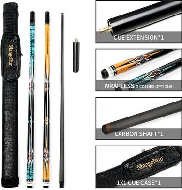MangoRun Більярдний кий з карбону 12.5 мм, з чохлом, подовження, Orange