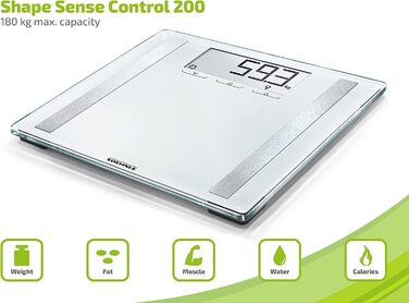 Цифрова вага Soehnle Shape Sense Control 200 для людей з великою LCD, автоматичне увімкнення/вимкнення, плоска вага