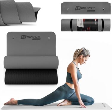 Йогамат Hop-Sport: фітнес-мат з отворами, 0,8 см, TPE, для йоги, пілатесу, спорту вдома, сірий