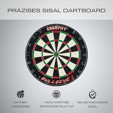Дартс Champify® Steeldart Ø 45см: Набір з 6 дротиками, професійний, для початківців та досвідчених гравців, сізал, з монтажним комплектом