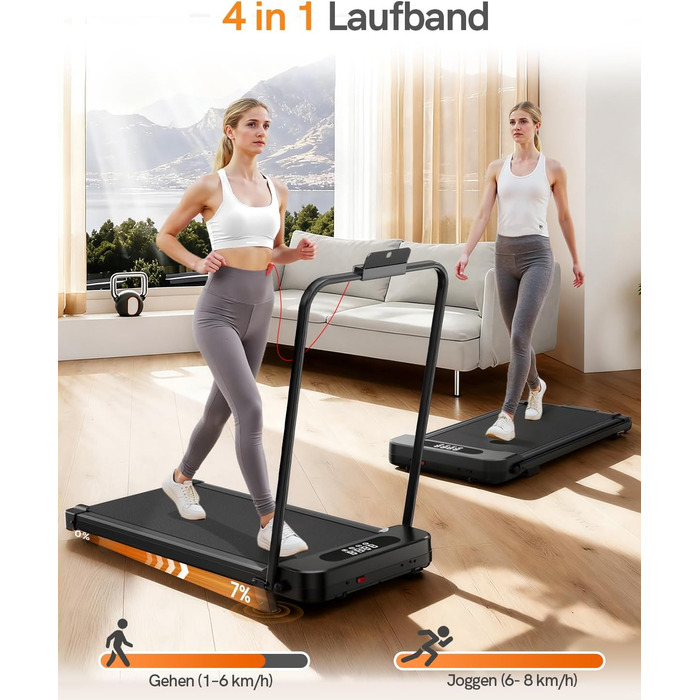 Біговий доріжка HomeFitnessCode з нахилом - Walkpad для дому. Компактний, електричний, 1-8 км/год. Чорний