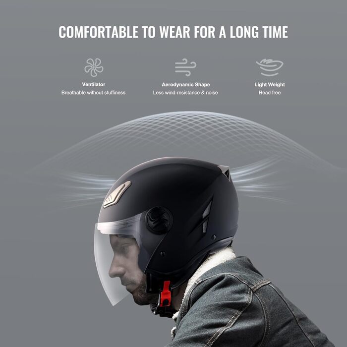 Мотошолом VEVOR 3/4 XL, без бренду, 55-56 см, високощільний ABS, Bluetooth, змінне скло, DOT, для дорослих і підлітків