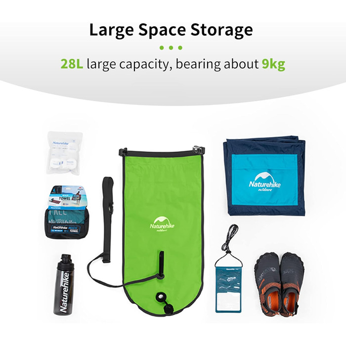 Надувна плавуча шина Naturehike 18L з двома повітряними камерами, водонепроникний мішок-рюкзак для плавання, пляжу, з регульованим поясом, зелений