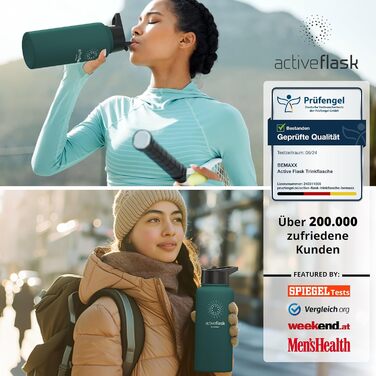 Термос-бутилка з нержавіючої сталі ACTIVE FLASK 950 мл, з трубочкою, 3 кришки, без BPA, герметична, підходить для газованої води, спортивна, для дітей та дорослих, темно-бірюзова