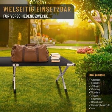 Ліжко похідне Kronenburg XXL 210x72x45 см, сталеві труби, до 200 кг, чорне - зручне кемпінгове ліжко