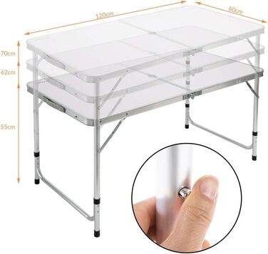 Складний стіл Campingtisch CASARIA® 120x60 см, білий, з регулюванням висоти, для 4 осіб, водостійкий, для кемпінгу та саду