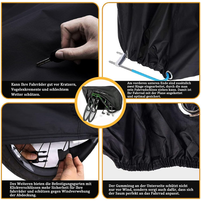 Водонепроникний чохол для велосипеда на 2 велосипеди, 210D Oxford, 170x60x85cm, чорний
