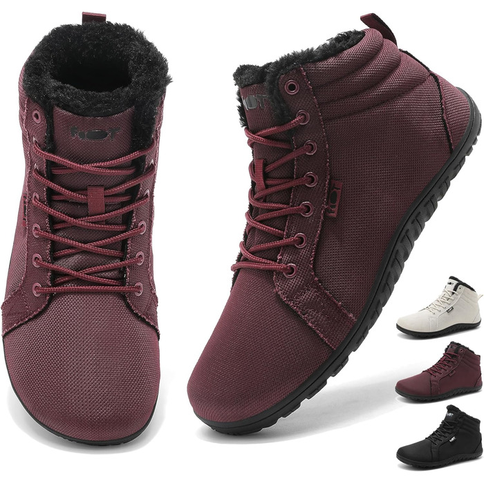 Водонепроникні черевики-сліпони для ходьби Barfußschuhe: жіночі та чоловічі, широкі, теплий підкладка, Zero Drop, антиковзаючі, 38 EU, бордовий
