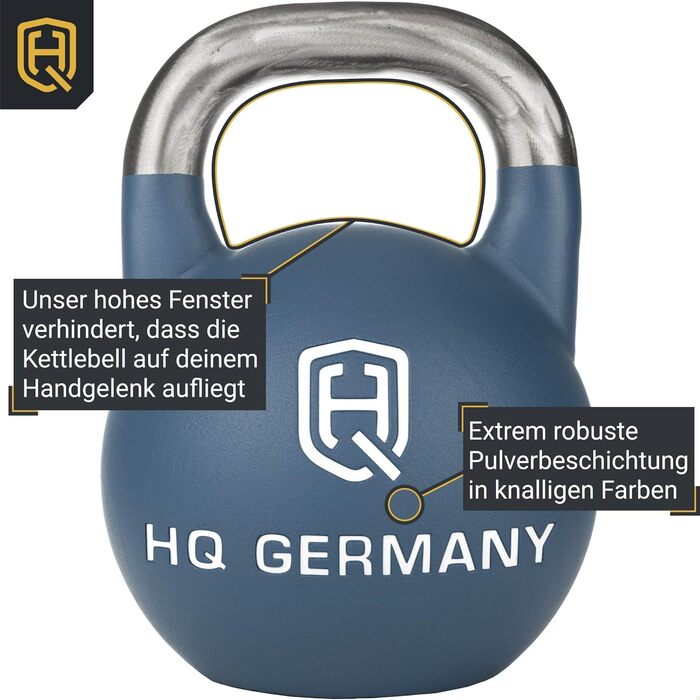 Гиря HQ Germany Competition 8-36 кг, набір, неіржавна сталь, ергономічна ручка, порошкове покриття, ±200 г допуск