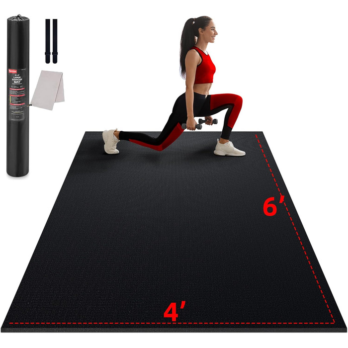 Йога-мат GymCope XXL 183x122 см, товщина 7 мм, нековзкий фітнес-килимок для тренувань вдома, кардіо, стрибків, високої щільності, чорний
