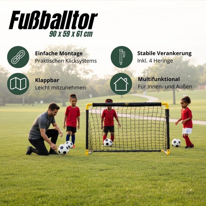 Ворота для футболу Umbro 90x59x61 см, складані, металеві, чорно-жовті, для дітей та дорослих, для тренувань вдома та на вулиці