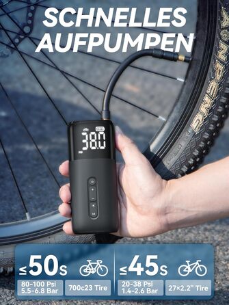 Електрична велосипедна помпа HT10, 150 PSI, акумуляторна, з цифровим манометром, Presta/Schrader, для шосе, MTB, E-bike, city bike