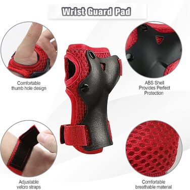 Набір захисту для катання на роликах та скейтборді Choneret 6er: наколінники, налокітники, рукавички. Розмір S, S (червоний, зелений)