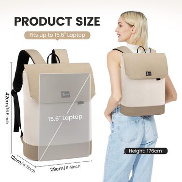 Рюкзак для дівчат-підлітків LOVEVOOK 15,6'' з USB, антивикрадальний, для школи та ноутбука, бежевий