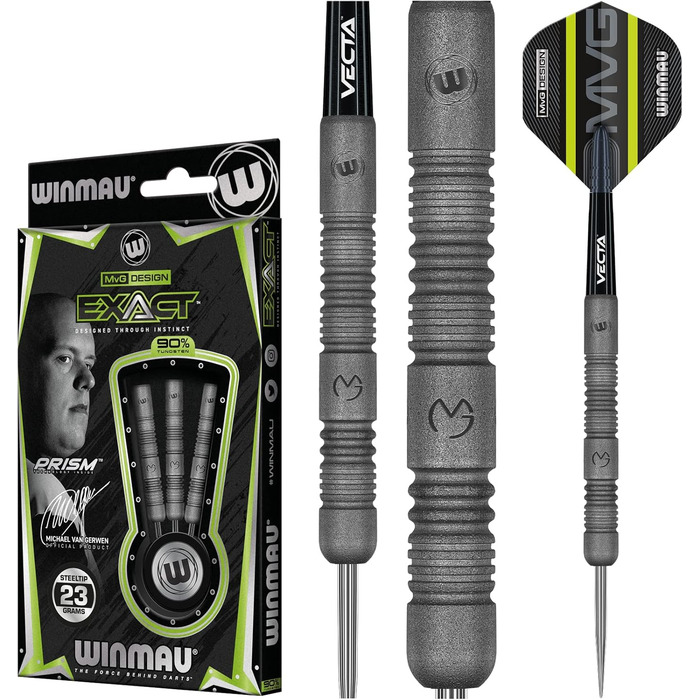 Дротики WINMAU Michael Van Gerwen MvG Exact 23 г, вольфрамові, з оперенням і стрижнями