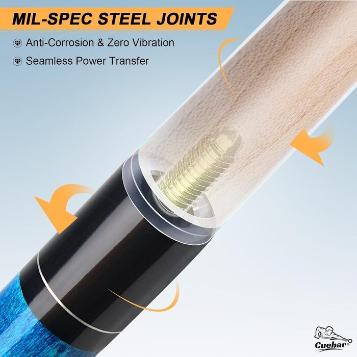 Більярдний кий CUEBAR, 147,3 см, 2-секційний з горіха, з наконечником 13 мм та льоновим грифом, для дому, для дорослих, 8 кольорів, 4 варіанти ваги (510 г, 538 г, 567 г, 595 г), колір: зелений (540 г) (синій)