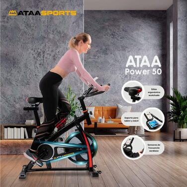Велотренажер ATAA Power 50 чорний, домашній, з пульсометром, LCD-дисплеєм, регульованим опором