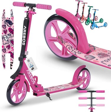 Самокат AREBOS Cityroller для дітей і дорослих, складаний, з регульованою висотою, XXL колесами, ременем для перенесення, гальмом, до 100 кг