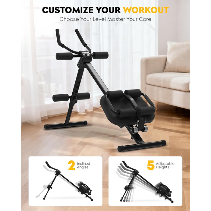 Тренування пресу GuuG: компактний тренажер для дому. Зручний, складаний, для чоловіків та жінок. Чорний колір.