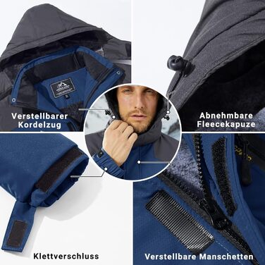 Чоловіча зимова куртка KEFITEVD: водонепроникна, з підкладкою, дихаюча, з капюшоном. Ідеальна для сноуборду та активного відпочинку на відкритому повітрі. Колір: темно-синій