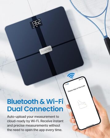 Розумна вага RENPHO з Wi-Fi для аналізу складу тіла, вимірювання жиру, м’язової маси та 13 показників, персональна фітнес-вага Elis Aspire 11'/280 мм, синя