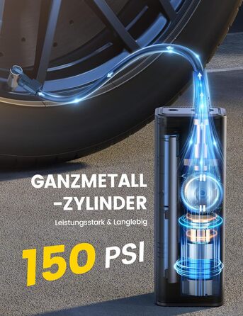 Електричний компресор Lamicall 150PSI, акумулятор 7500mAh, портативний насос для авто, велосипеда, мотоцикла з цифровим манометром і Powerbank