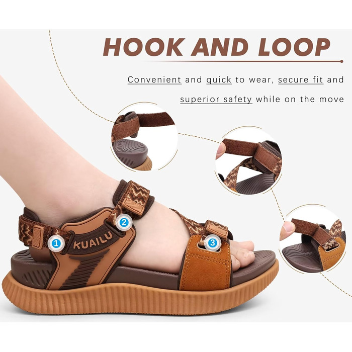 Сандалії KuaiLu для жінок: трекінгові, ортопедичні, зручні, для активного відпочинку та літа. Регульовані, легкі, з відкритим носком. Підходять при фасціїтусі стопи. Колір: коричневий, хакі. Розмір: 37 EU