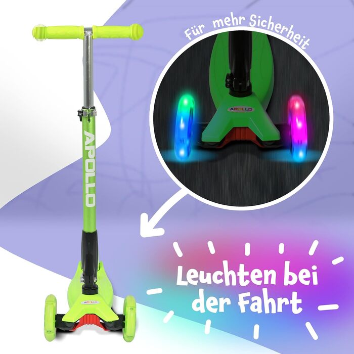 Дитячий самокат Apollo Kids Whiz з LED колесами, складаний, для хлопчиків і дівчаток від 3 років, безпечний, міцний, для дітей 3-6 років