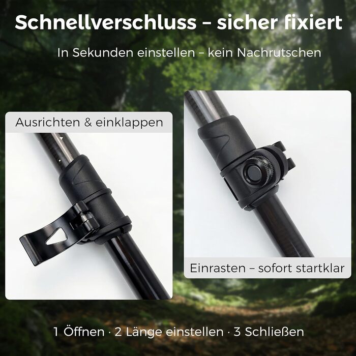 Комплект карбонових палиць для скандинавської ходьби та трекінгу (2 шт), ультралегкі, регульовані 62–135 см, з корковими ручками, для чоловіків та жінок